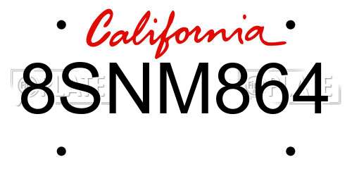 8SNM864 California License Plate