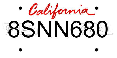 8SNN680 California License Plate