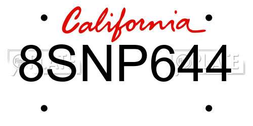 8SNP644 California License Plate