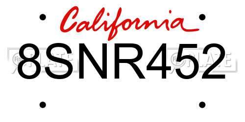 8SNR452 California License Plate