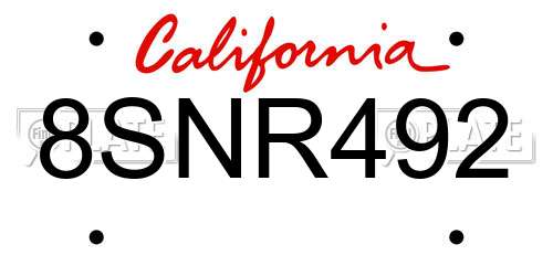 8SNR492 California License Plate