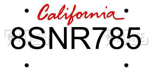 8SNR785 California License Plate