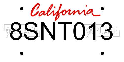8SNT013 California License Plate