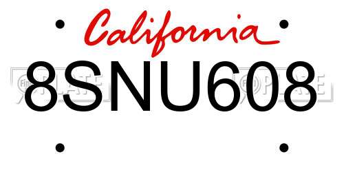 8SNU608 California License Plate