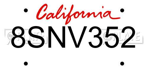 8SNV352 California License Plate