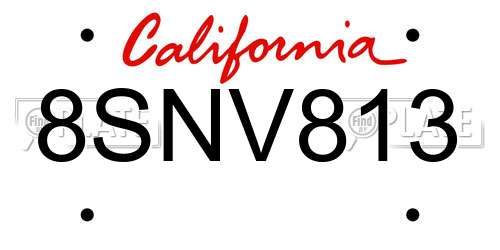 8SNV813 California License Plate