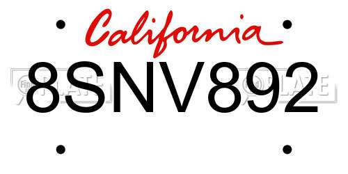8SNV892 California License Plate