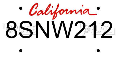8SNW212 California License Plate