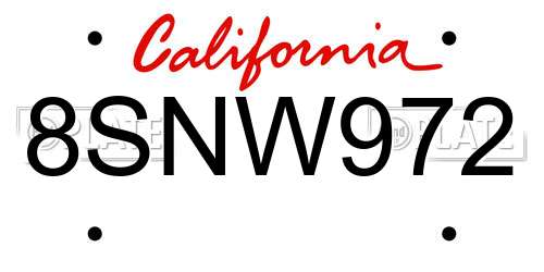 8SNW972 California License Plate