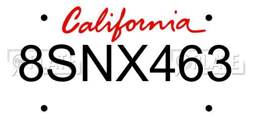 8SNX463 California License Plate