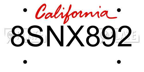 8SNX892 California License Plate