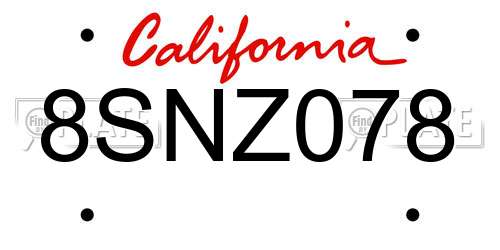 8SNZ078 California License Plate
