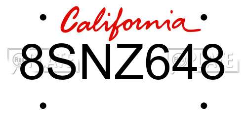 8SNZ648 California License Plate