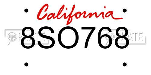 8SO768 California License Plate