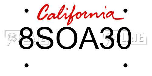 8SOA30 California License Plate