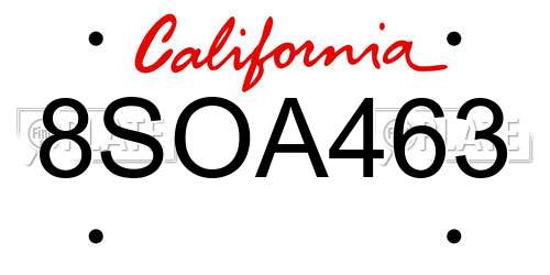 8SOA463 California License Plate