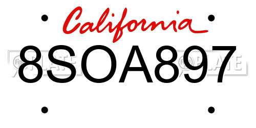 8SOA897 California License Plate