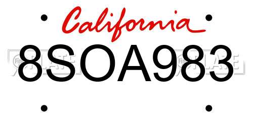 8SOA983 California License Plate