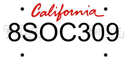 8SOC309 California License Plate