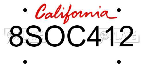 8SOC412 California License Plate