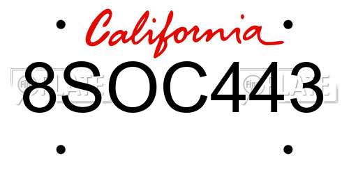 8SOC443 California License Plate