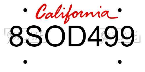 8SOD499 California License Plate