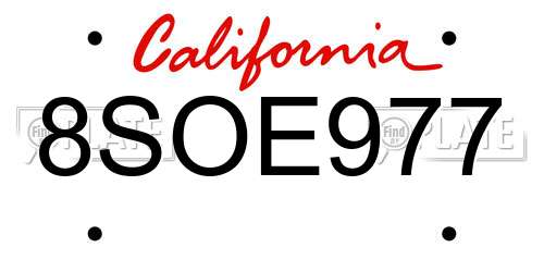 8SOE977 California License Plate