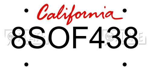8SOF438 California License Plate