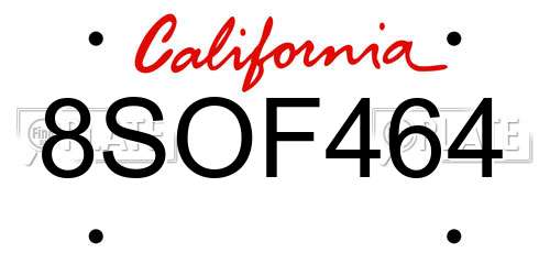 8SOF464 California License Plate