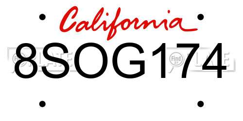 8SOG174 California License Plate
