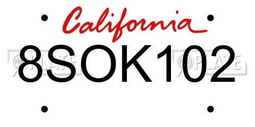 8SOK102 California License Plate