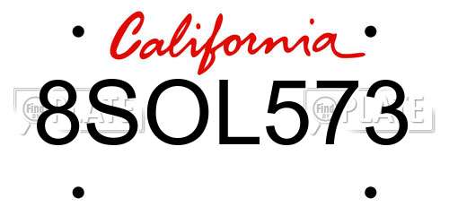 8SOL573 California License Plate