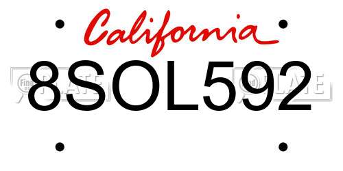 8SOL592 California License Plate