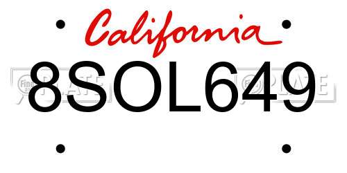 8SOL649 California License Plate