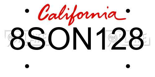 8SON128 California License Plate