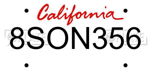 8SON356 California License Plate