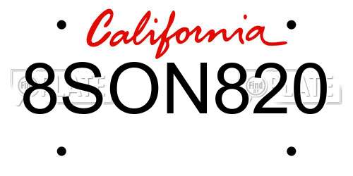 8SON820 California License Plate