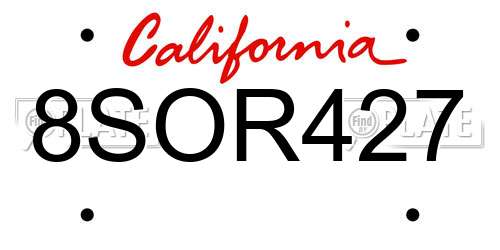 8SOR427 California License Plate
