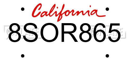 8SOR865 California License Plate