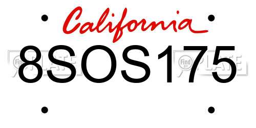 8SOS175 California License Plate