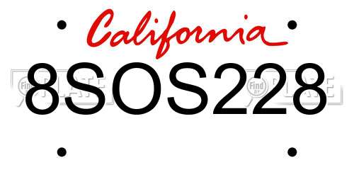 8SOS228 California License Plate