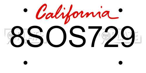 8SOS729 California License Plate
