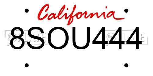 8SOU444 California License Plate