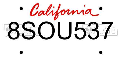 8SOU537 California License Plate