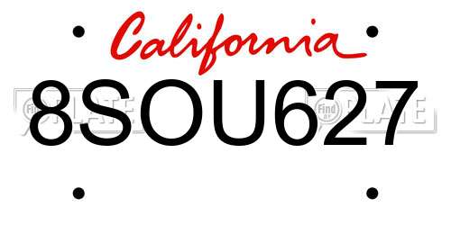 8SOU627 California License Plate