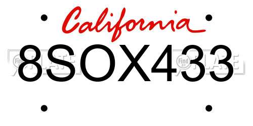 8SOX433 California License Plate