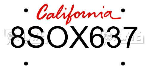 8SOX637 California License Plate