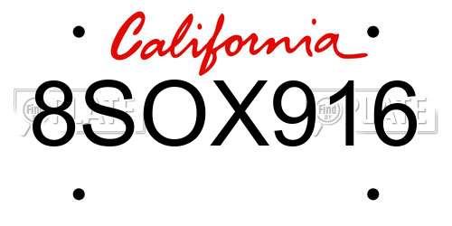 8SOX916 California License Plate