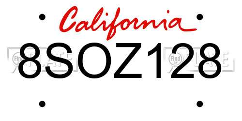 8SOZ128 California License Plate