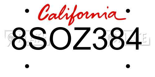 8SOZ384 California License Plate
